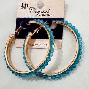 Crystal Collection Turquoise Round Crystal Women's  Earrings